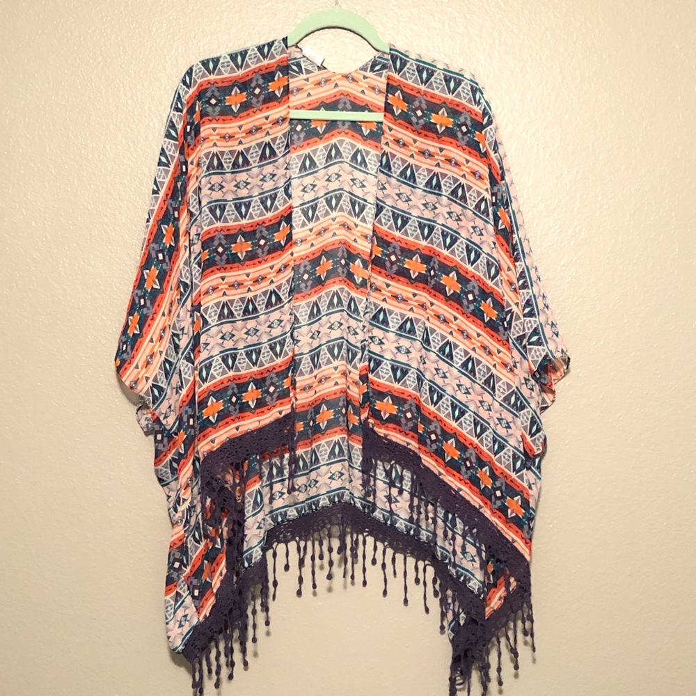 🖤Geometric Print Chiffon Kimono